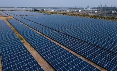 Aerial view of a utility-scale solar plant